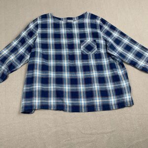 J Jill Shirt Women's size 3X Blue Plaid All Boxy Button Back Prairie Country